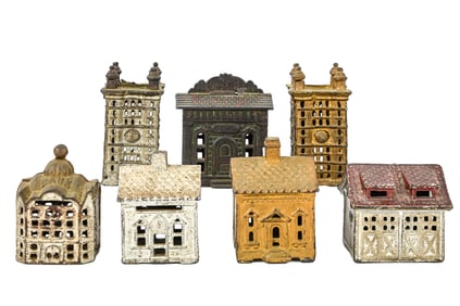 Mixed Cast Iron and Tin Still Banks (7 Pieces)