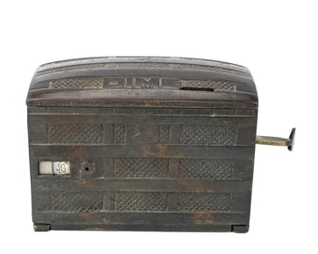 Steamer Trunk Dime-Only Cast Iron Bank