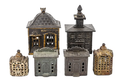 Mixed Cast Iron and Tin Still Banks (6 Pieces)