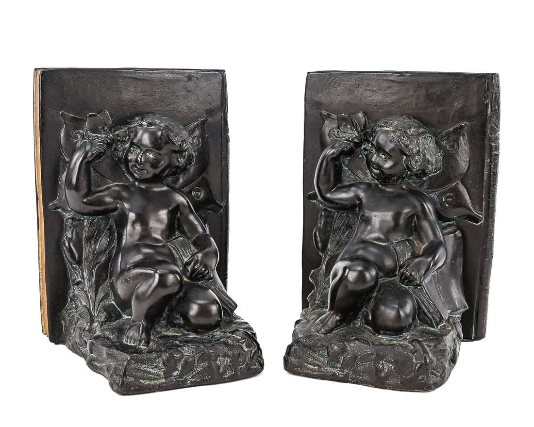 Cherub and Butterfly with Frog Cast Metal Bookends (Pair) (1 of 6)
