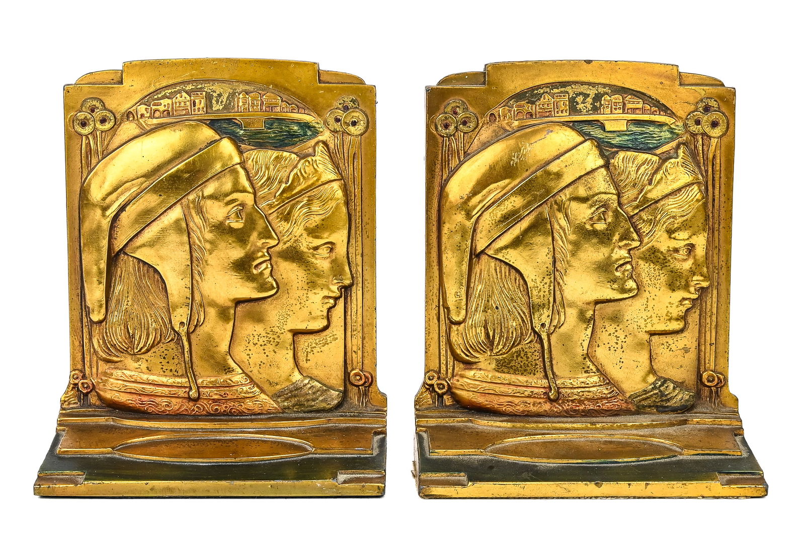 Art Deco Pompeian Bronze Dante & Beatrice Bookends (Pair) (1 of 6)
