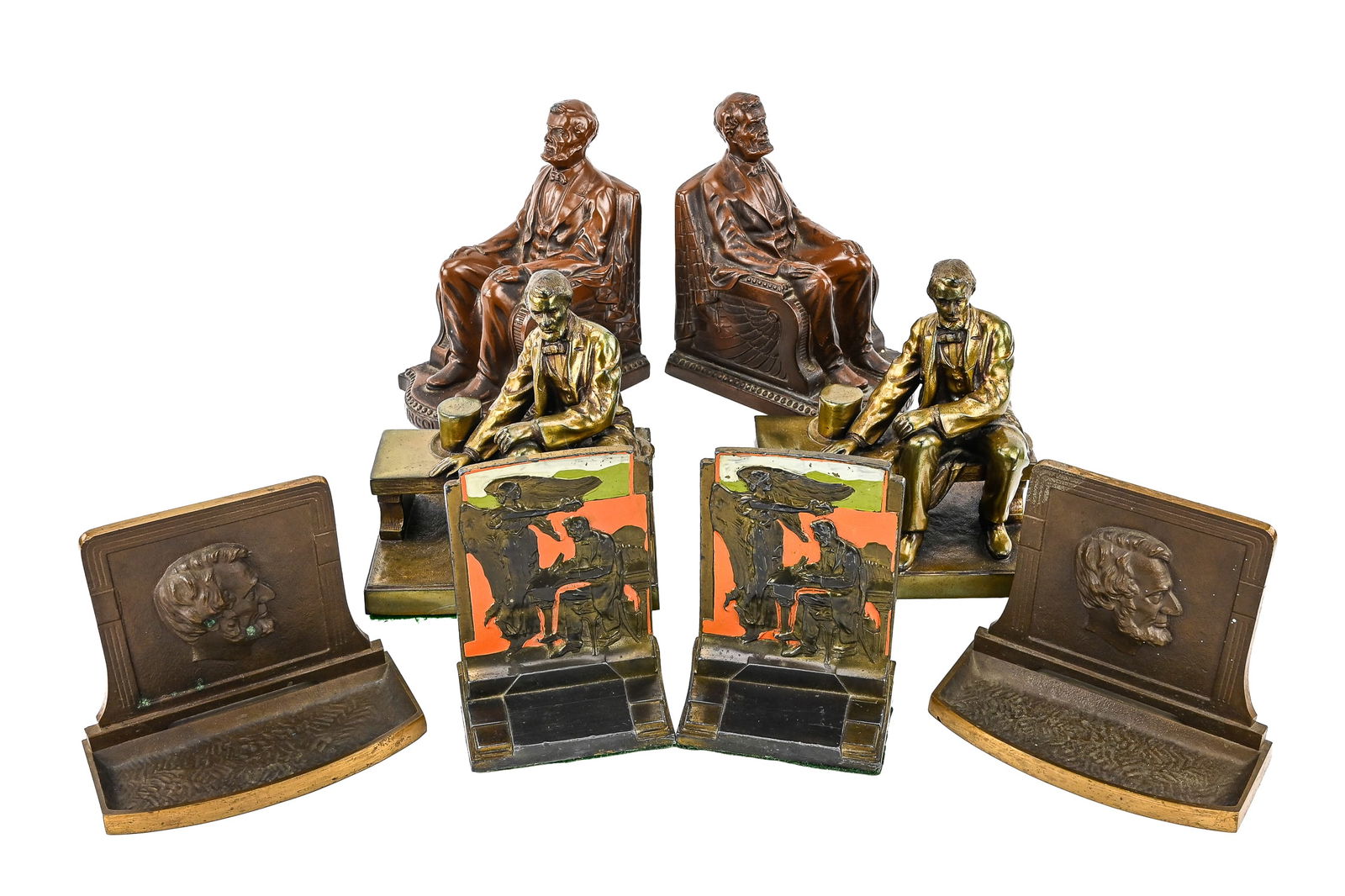 Abraham Lincoln Cast Iron and Bronze/Brass Bookends (4 Pieces, 2 Pairs) (1 of 11)