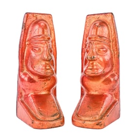 Figural Head Bookends Resembling Moai Statues (Pair)