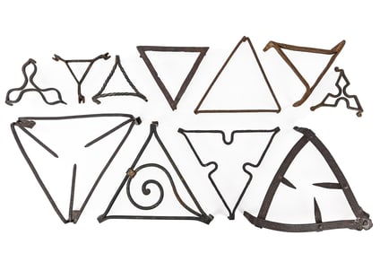 Triangular Cast and Wrought Iron Trivets (10 Pieces)