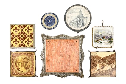 Group of 7 Saddle-Style Tile Trivets with Stands
