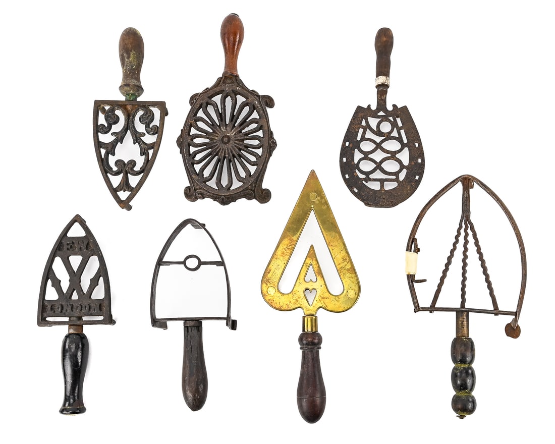 Cast Iron and Brass Trivets with Wooden Handles (7 pcs) (1 of 8)