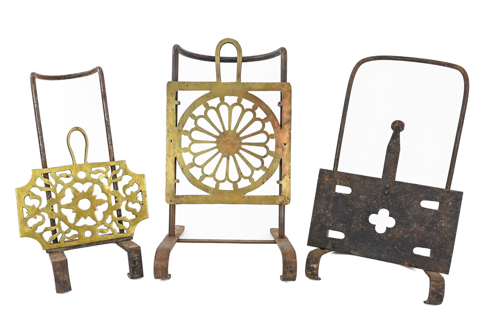 Cast Iron & Bronze Sliding Fireplace Trivets (3 pcs) (1 of 7)