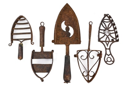 18th–19th Century Wrought Iron Spade Trivets (5 pcs)