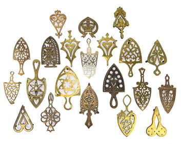Brass Trivets with Cutouts and Monograms (21 pcs)