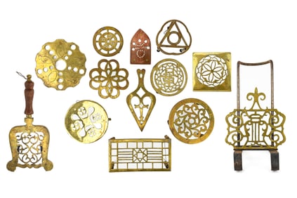 Large Brass and Copper Trivets, Standing and Adjustable (13 pcs)