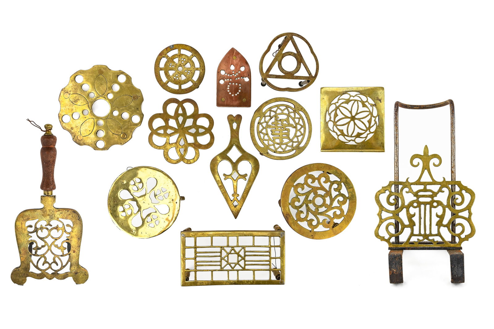 Large Brass and Copper Trivets, Standing and Adjustable (13 pcs) (1 of 13)