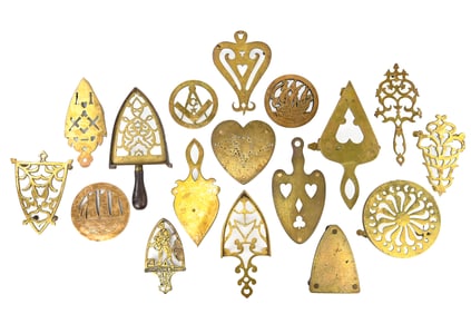 Lot of 17 Antique Brass Trivets & Pot Stands