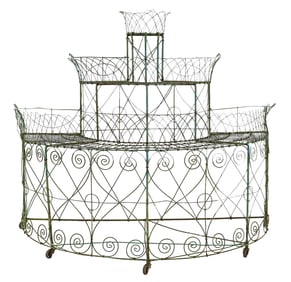 Ornate Victorian Blue Wire Plant Stand
