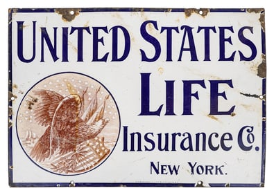 United States Life Insurance Co Enamel Sign
