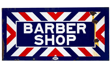 Circa 1940 Barber Shop Porcelain Flange Sign
