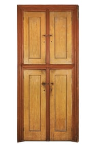 Early 19th c Four door Country Cupboard in original Salmon paint