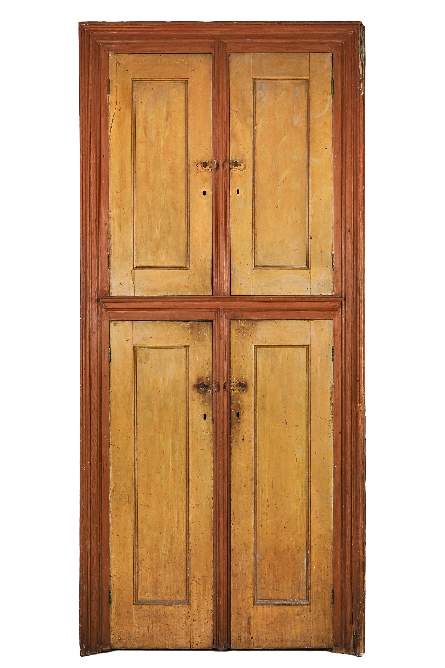 Early 19th c Four door Country Cupboard in  original Salmon paint (1 of 5)