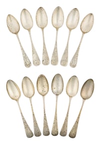 12 Bright Cut Engraved Sterling Teaspoons