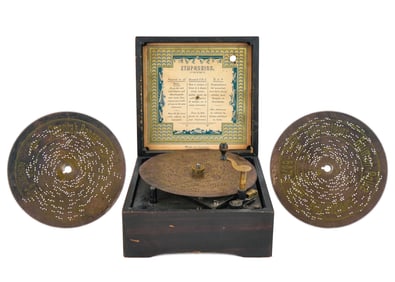 Symphonion Brevete Disc Music Box and 13 Discs