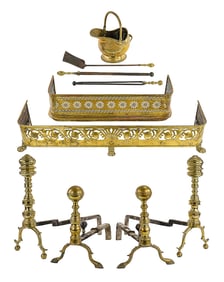 Period Brass Andirons, Fireplace Equipment