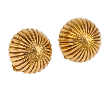 Pair of 18k Ribbed Half Ball Earrings