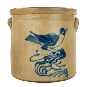 Unmarked Bird Decorated Stoneware Crock