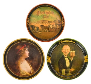 Three Vintage Tin Litho Beer Trays