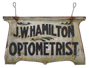 JW Hamilton Optometrist hanging tin sign