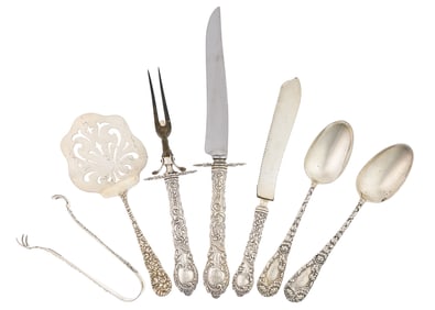 7 pcs. ornate Sterling Silver Serving Flatware