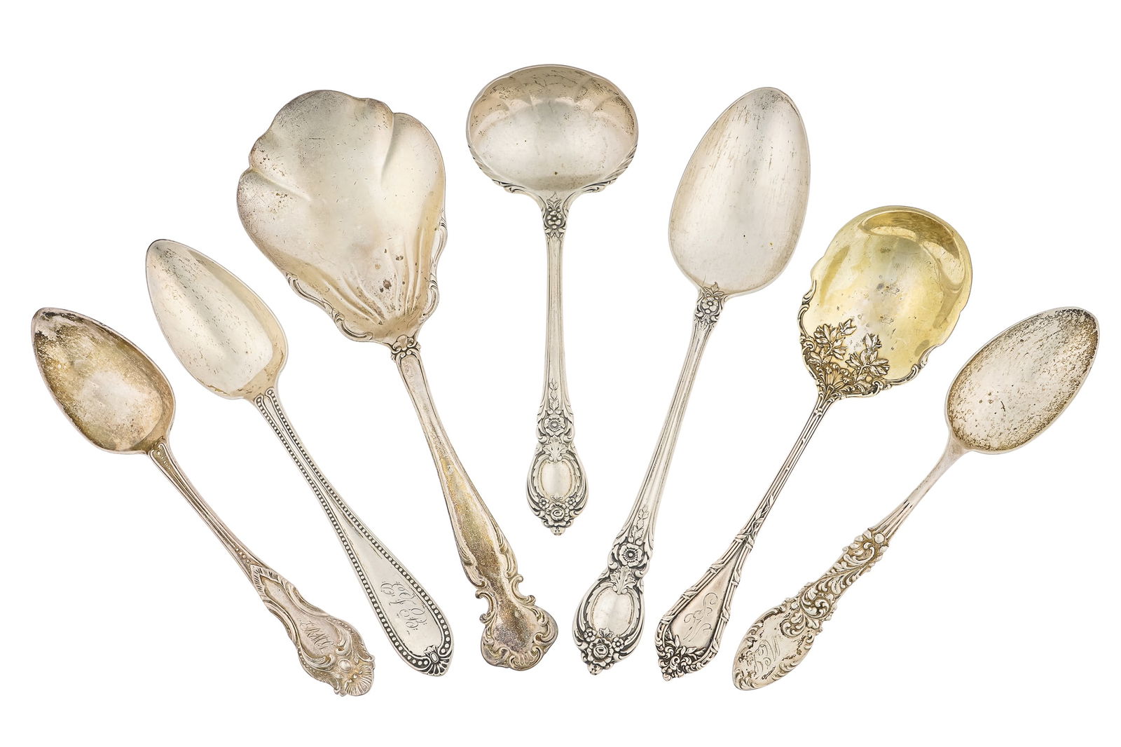 7 pcs. ornate Sterling Silver Serving Flatware (1 of 4)