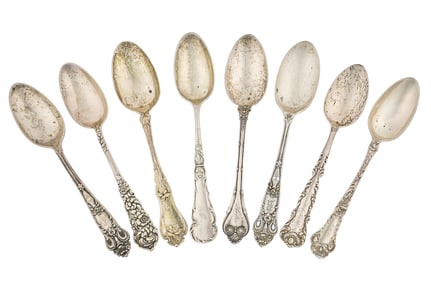 8 Ornate Sterling Silver Teaspoons