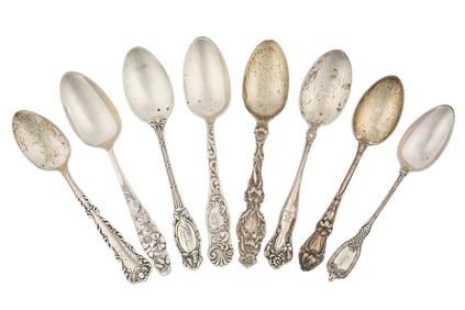 8 Ornate Sterling Silver Teaspoons