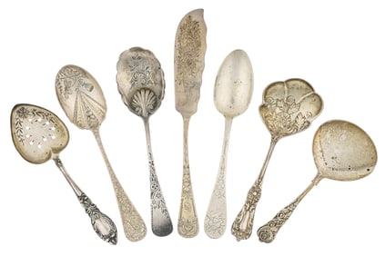 7 pcs. Ornate Victorian Sterling Serving Flatware
