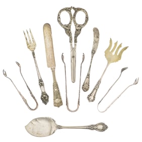 9 pcs. Ornate Victorian Sterling Serving Flatware
