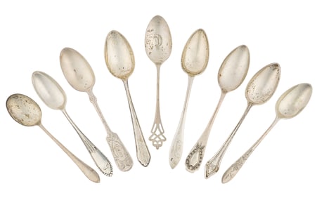 9 Edwardian Era Sterling Silver Teaspoons