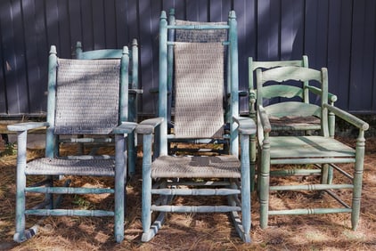 6 19th c Porch Chairs in Paint