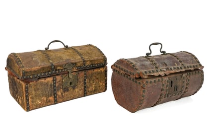 Two Early 19th c Hide Covered Boxes