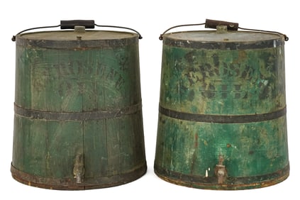 Two Kerosene Barrels in Green Paint and Stencil