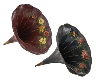 Two Papier Mache Morning Glory Phonograph Horns