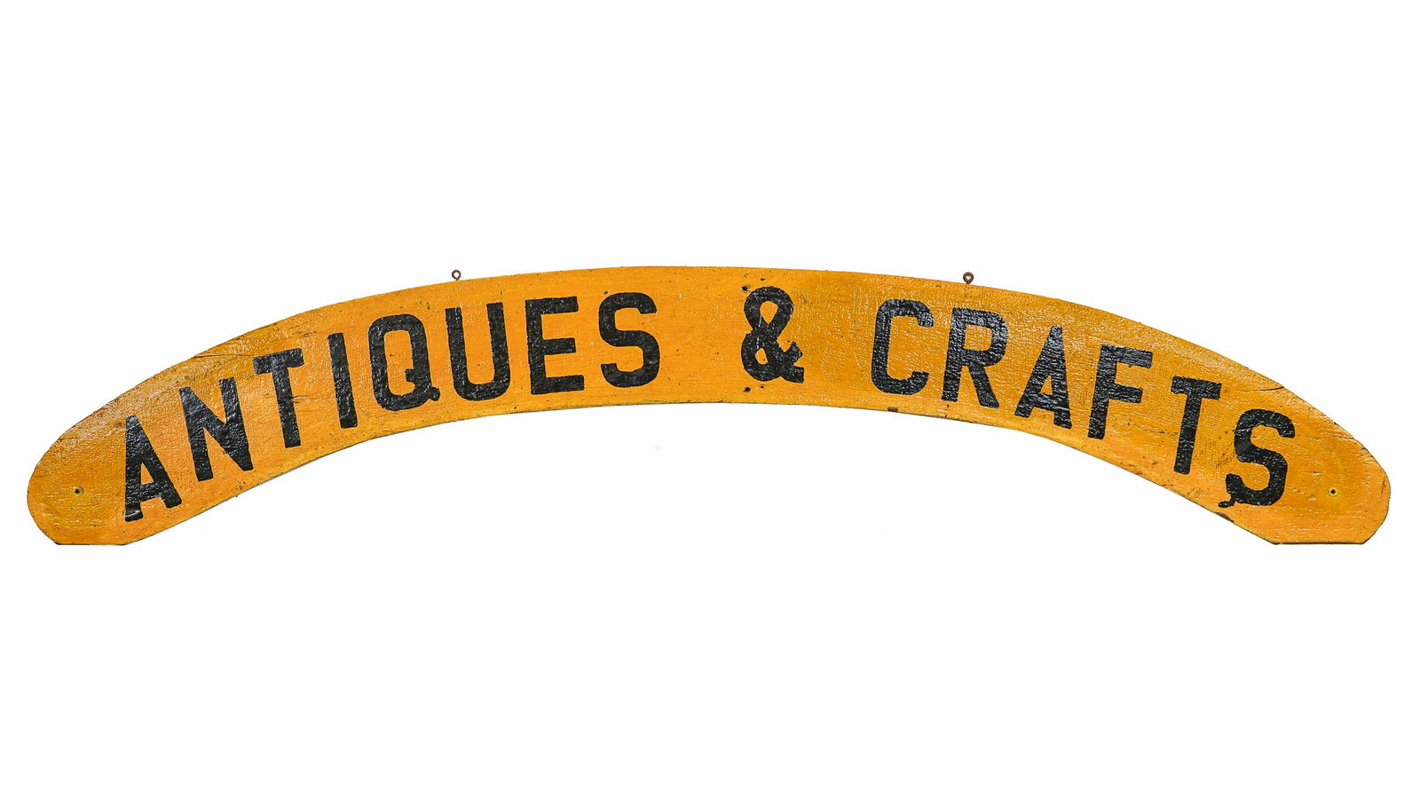 ANTIQUES & CRAFTS wood and polychrome sign: ANTIQUES & CRAFTS - wood and polychrome sign 15 x 70" curved sign