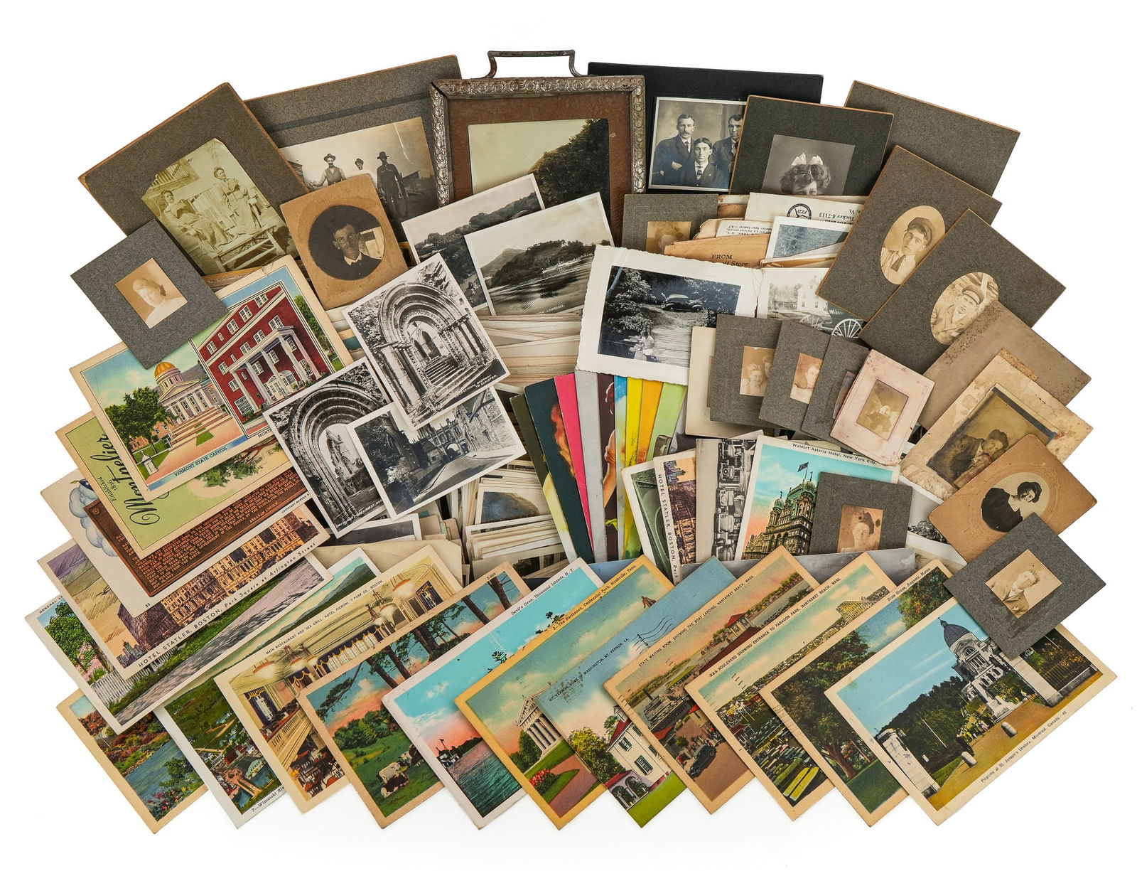 Vermont Postcards, Photographs, & Multiscope Cards: A group of Vermont photo postcards, photographs, and a group of Multiscope pin-up girl style postcards.