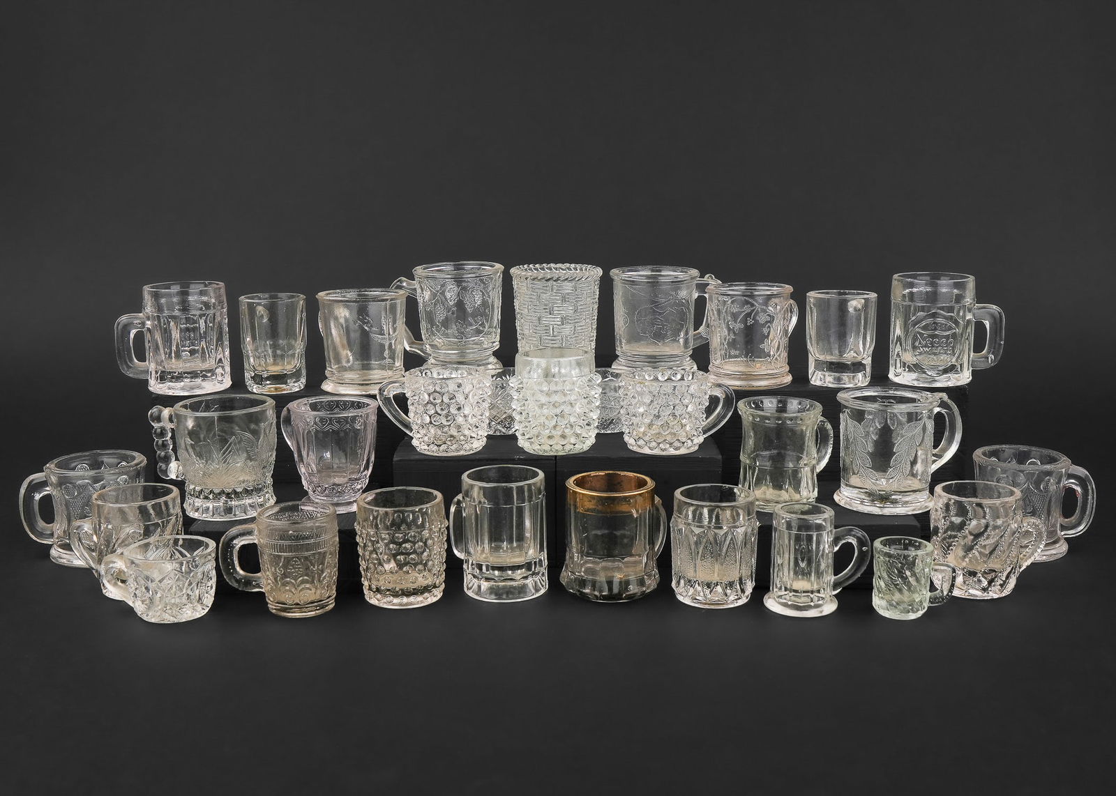 30 Miniature 19th c Pattern Glass Mugs (1 of 7)