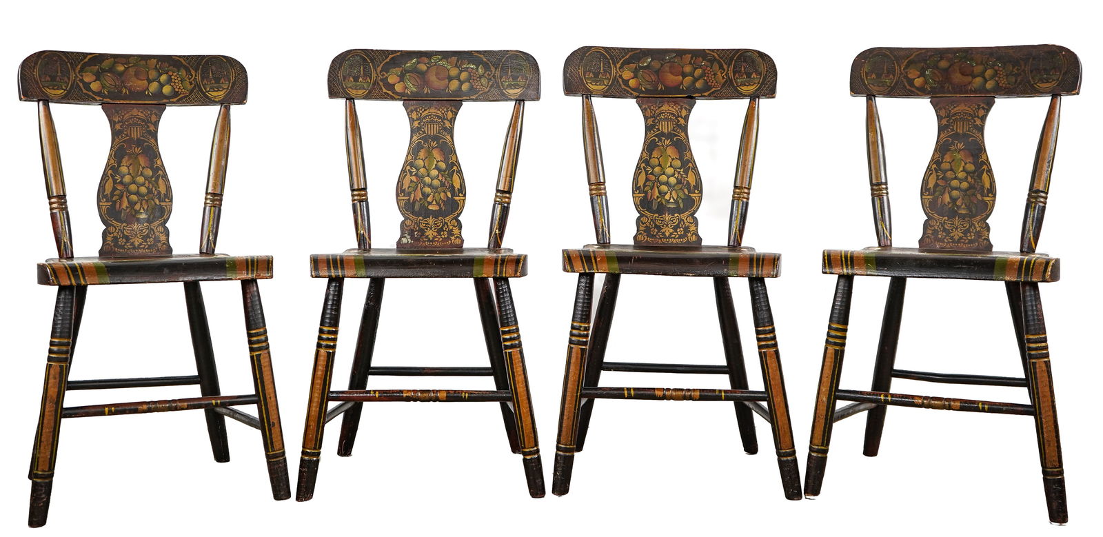 Set Four Paint decorated plank seat chairs (1 of 4)