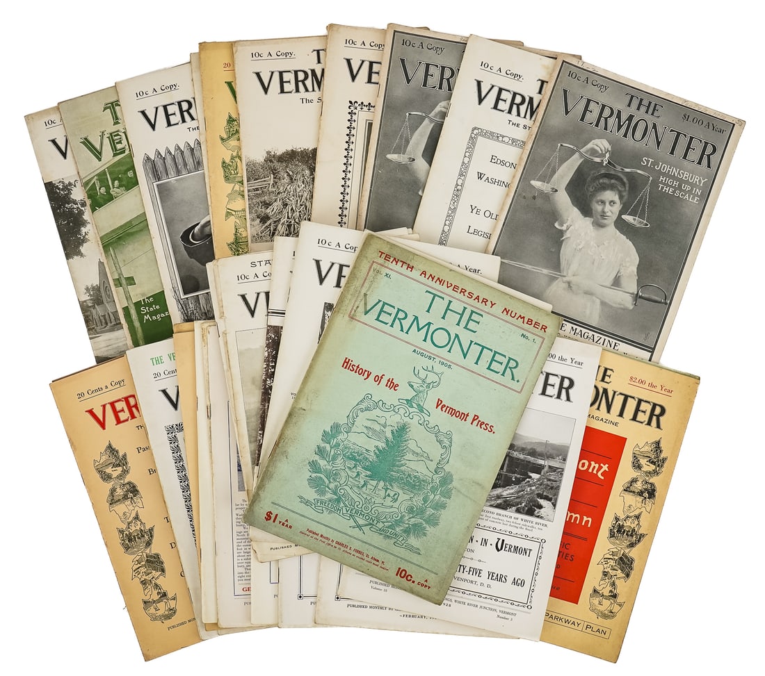 Large Lot of 1900s "The Vermonter" Magazines: Large lot of early 1900s "The Vermonter" VT history magazines published by Charles R. Cummings of White River Junction. Some bound in volumes, many loose issues. Many articles and photos of interest f