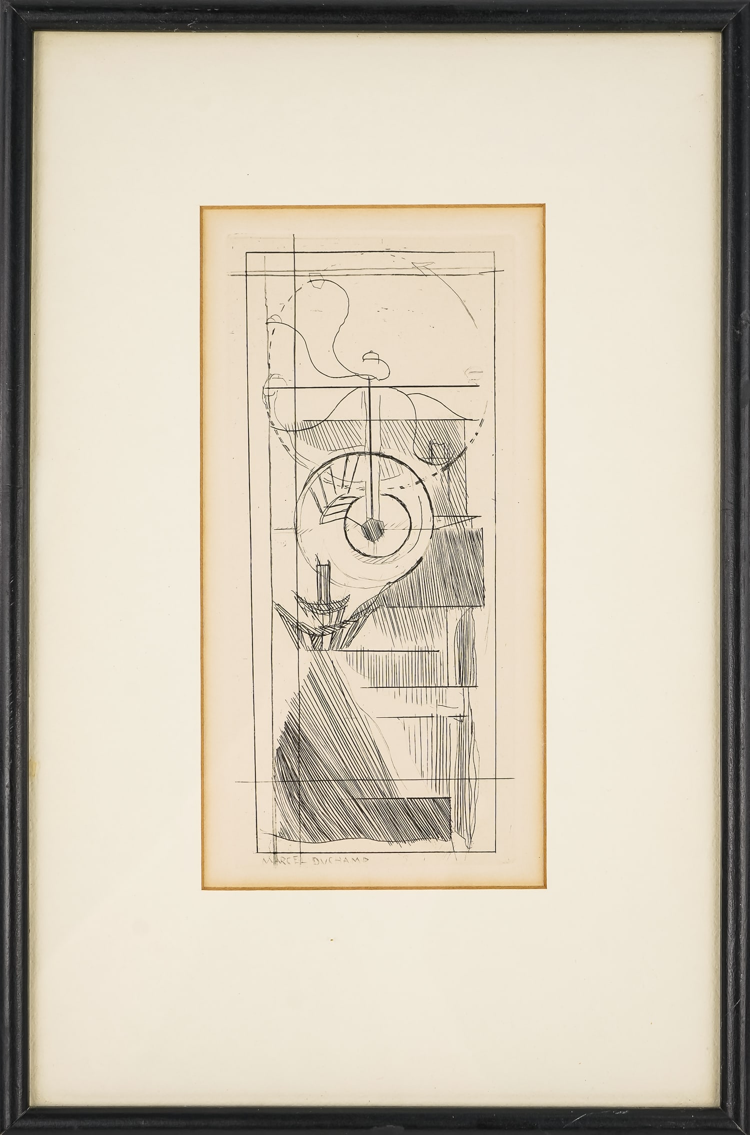 Marcel Duchamp (FR 1887-1968) The Coffee Mill: Marcel Duchamp (French 1887-1968) The Coffee Mill from Du Cubism- Etching on Paper Plate 7 x 3" 12 x 8" As framed. Signed in plate. Ex. Ferdinand Roten Baltimore.- Duchamp's early figure paintings wer