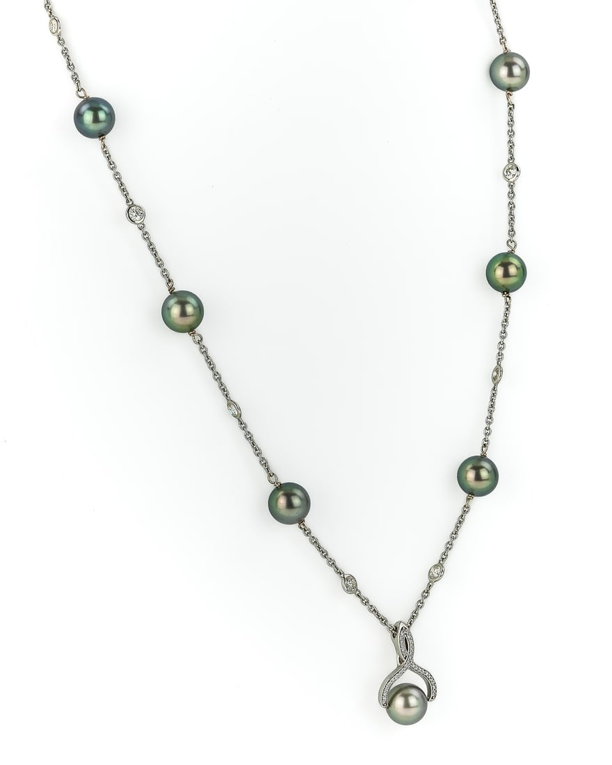 South Sea Grey Pearl & Diamond Necklace (1 of 5)