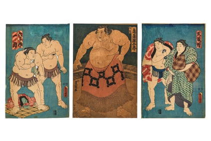 19th c Ukiyo-e Sumo Wrestlers