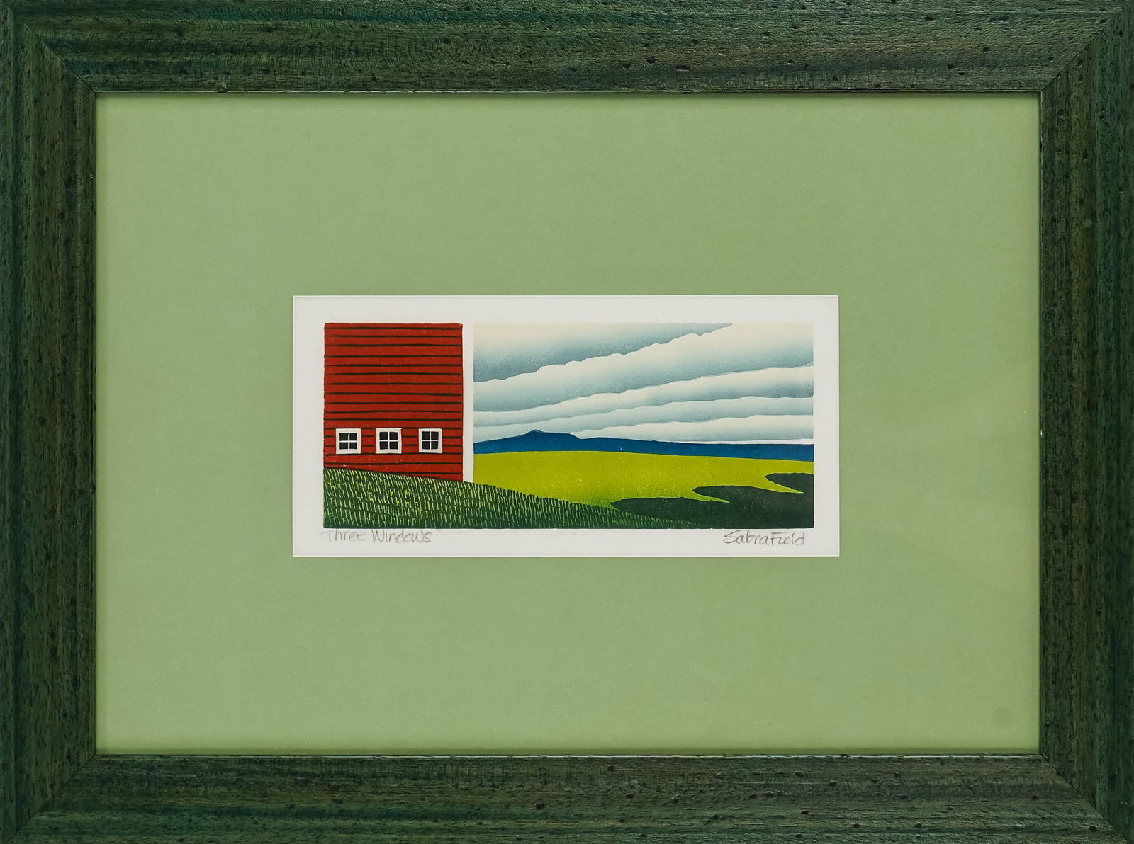 Sabra Field (VT 1935-) Three Windows: Sabra Field (Vermont 1935-) Three Windows woodblock on paper signed lower margin 4 x 9.5" 16.5 x 22" as framed. Among the most highly lauded artists in the state, Field was named “an Extraordinary V