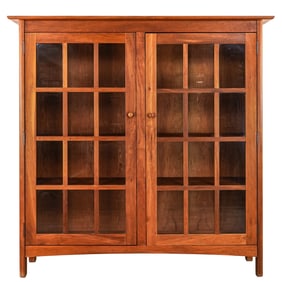 Cherry Arts and Crafts Style two door bookcase