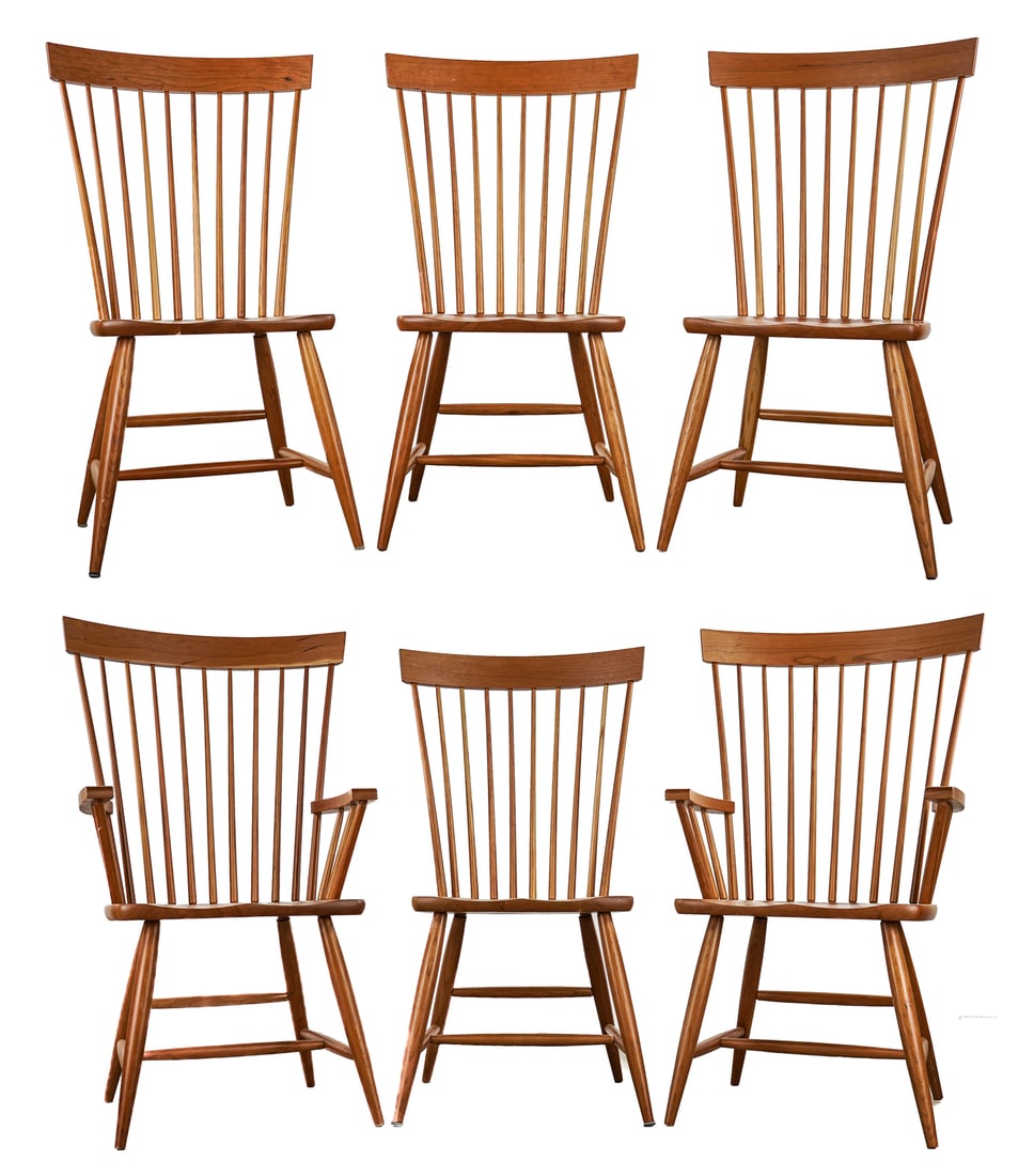 Six Contemporary Cherry Windsor style Dining Chairs (1 of 8)